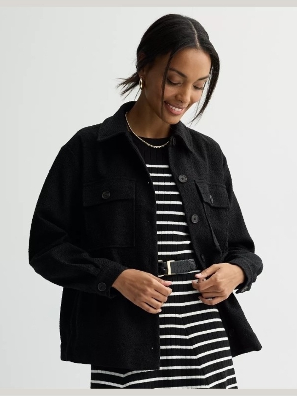 Nine West Button-Front Shacket, Black
